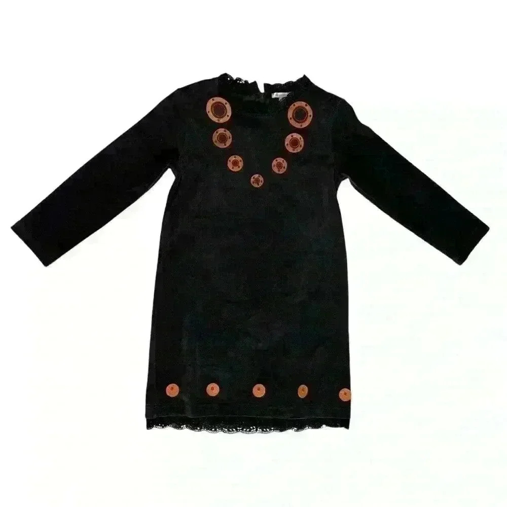 Pottery Barn Velvet Black and Orange Polka Dress Size‎ 4T